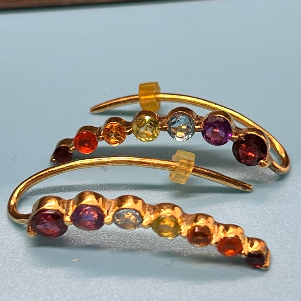 Vintage Earrings with multicolor stones| Stainless Steel Silver S925 Marked